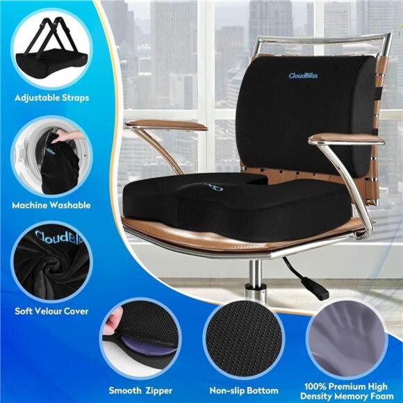 Memory Foam Seat Cushion Lumbar Support Pillow Office Chair Car Back Pain Relief - Picture 3 of 7